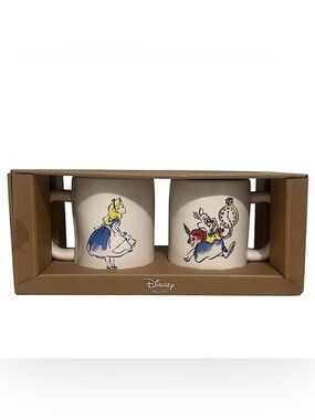 Disney Rae Dunn Alice in Wonderland White Rabbit Set of 2 Ceramic Mugs NWT
